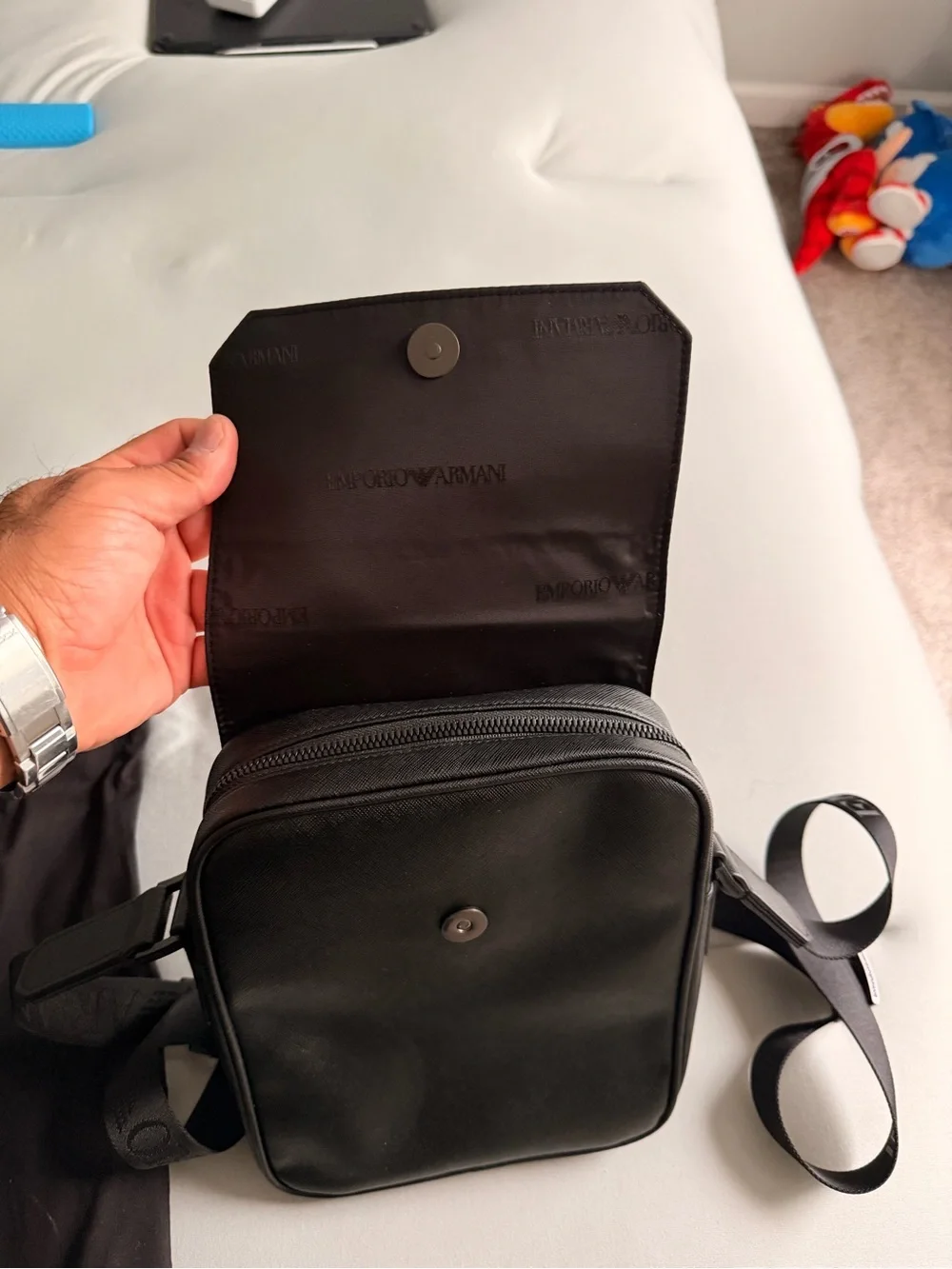 Emporio Armani Black Leather Messenger Crossbody Bag